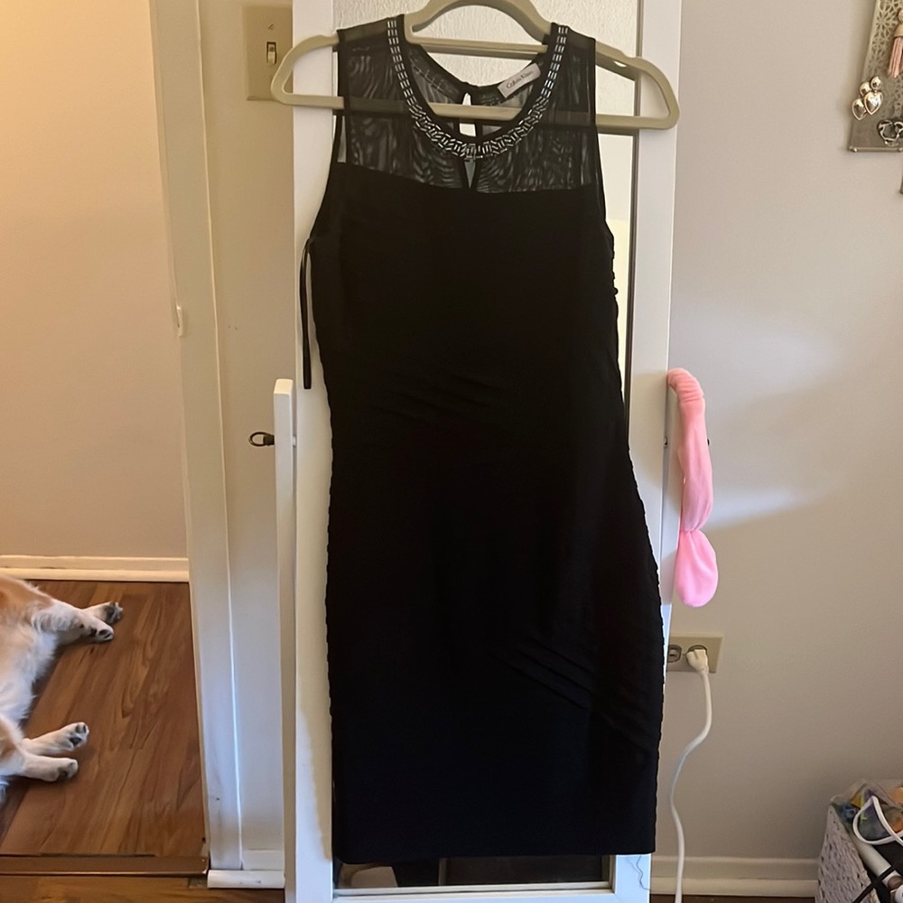 Black Calvin Klein cocktail dress